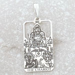 Chariot Tarot Card Pendant solid .925 Sterling Silver dainty Made in USA
